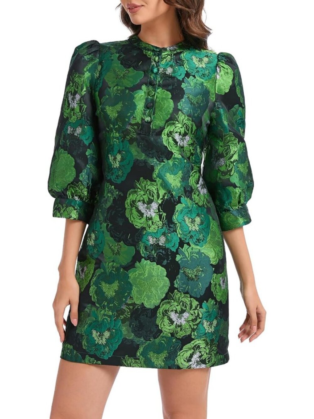 Floral Jacquard Mini Shift Dress for Women - Perfect Cocktail Party Outfit